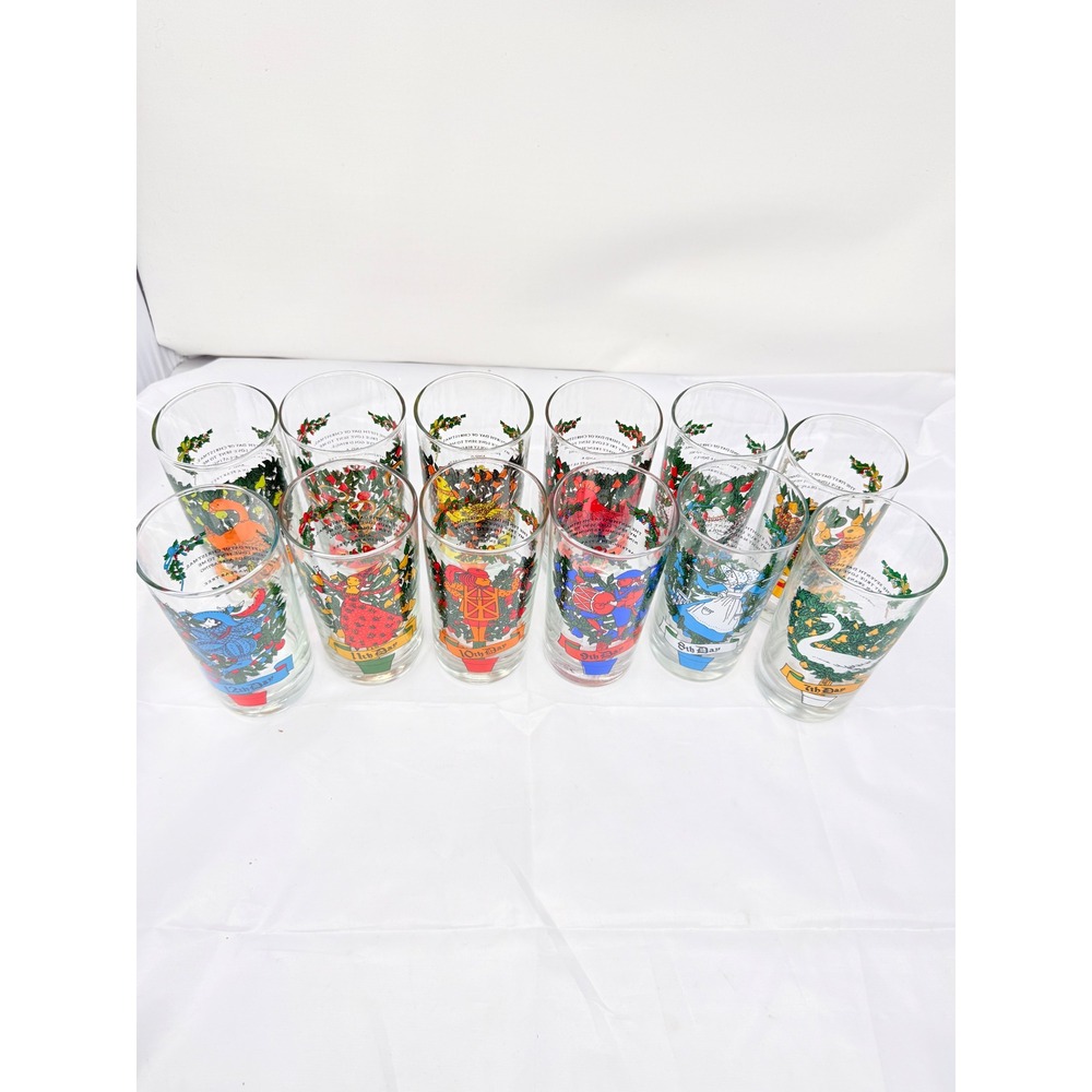 Vintage Full set of 12 Days of Christmas Glasses Indiana Glass complete set